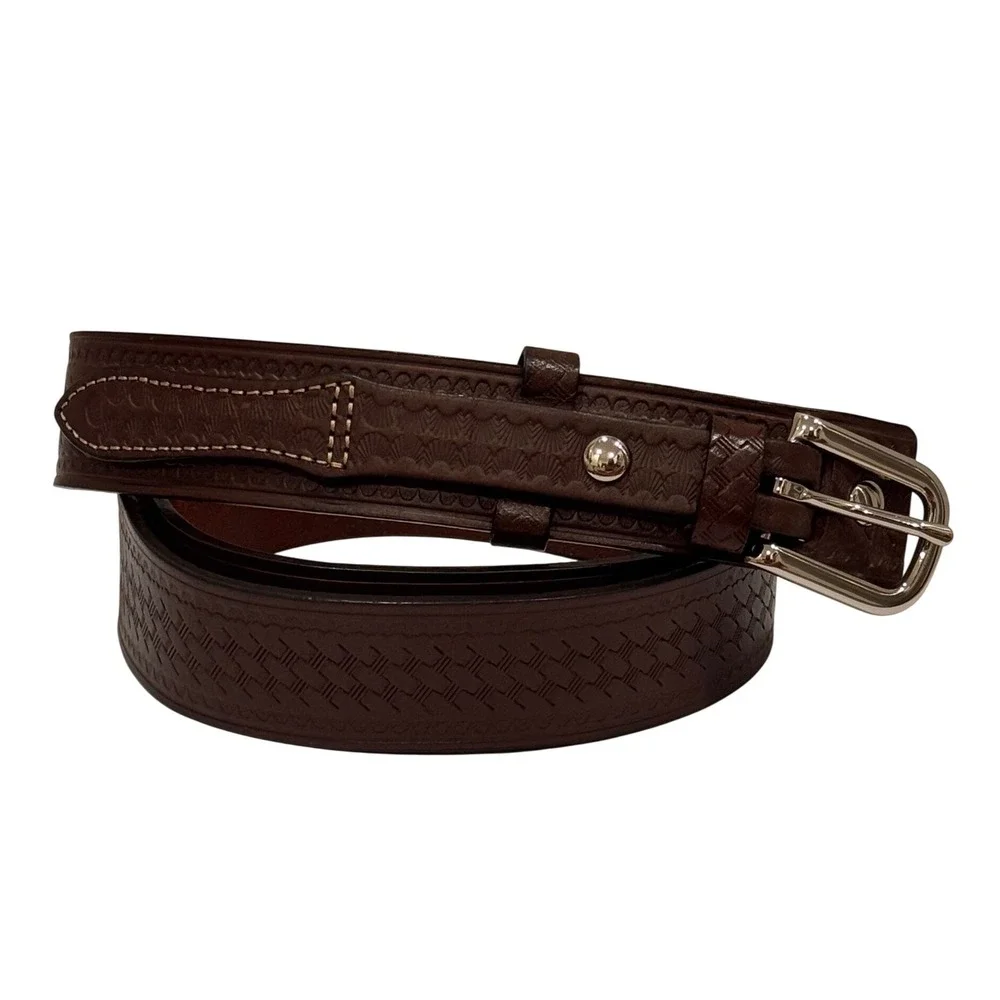 Cabelas Leather Belt Men 42 Brown Basketweave Tooled Western Rodeo Ranger Style